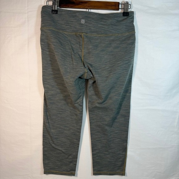 Athleta Crop Leggings High Rise‎ Athletic Workout Pants Size M Gray Striped - Picture 1 of 8